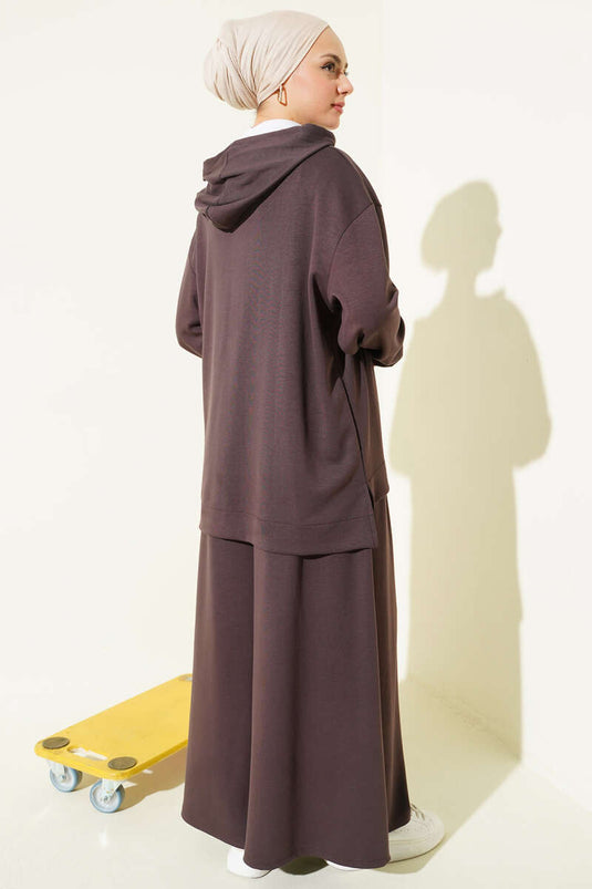 Ensemble double basique Loyşa à capuche avec fermeture éclair marron