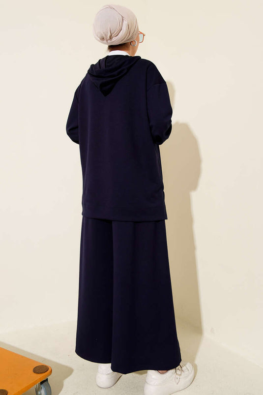 Loyşa Basic Zweiteiler mit Kapuze und Reißverschluss, Marineblau