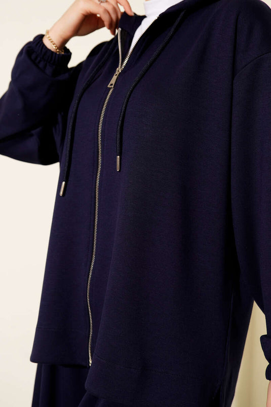 Loyşa Basic Zweiteiler mit Kapuze und Reißverschluss, Marineblau