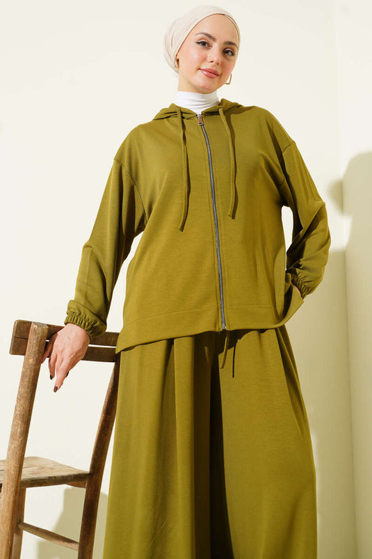 Ensemble deux pièces Loysa Basic à capuche zippée, vert olive