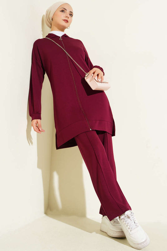Loyşa Basic Kapüşonlu İkili Takım Bordo