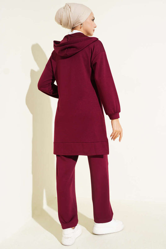 طقم لويزا الأساسي المكون من قطعتين بغطاء رأس، لون عنابي