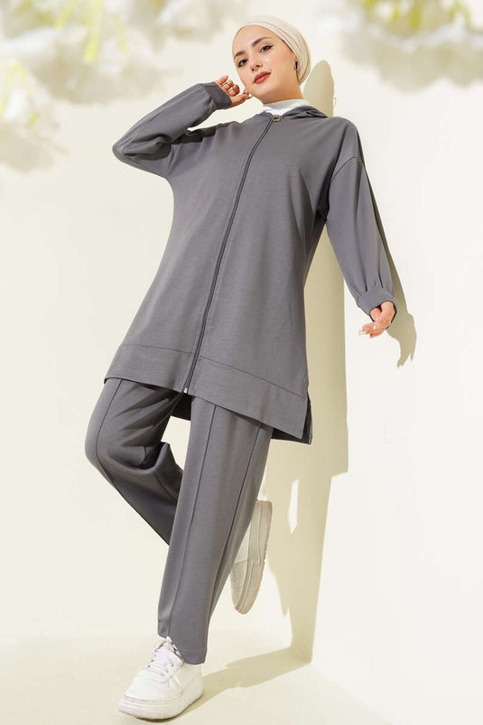 Loysa Basic Tweedelig Set met Capuchon Grijs