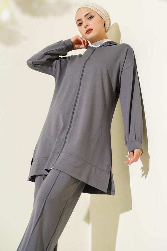 طقم لويزا الأساسي المكون من قطعتين بغطاء رأس، رمادي