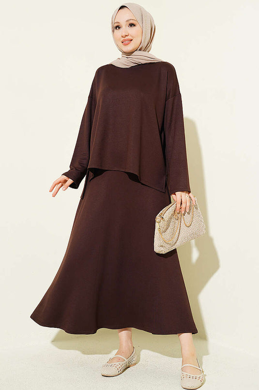 Loyşa Basic Tunik Etek İkili Takım Acı Kahve