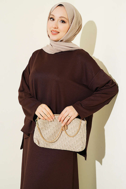 Loyşa Basic Tunik Etek İkili Takım Acı Kahve