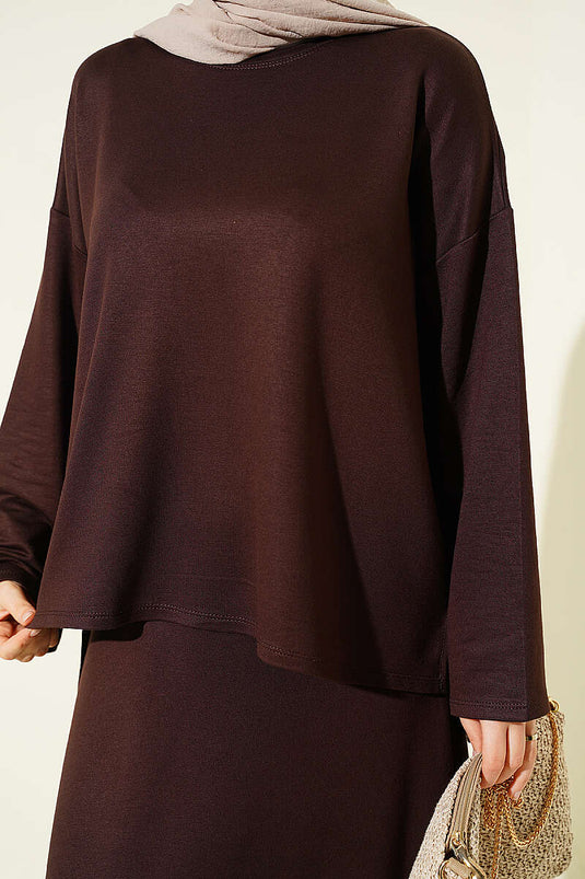 Loyşa Basic Tunik Etek İkili Takım Acı Kahve