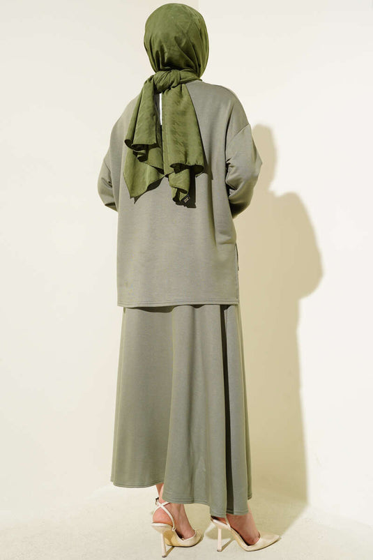 Loyşa Basic Tunic Skirt Two Piece Set Çağla Green