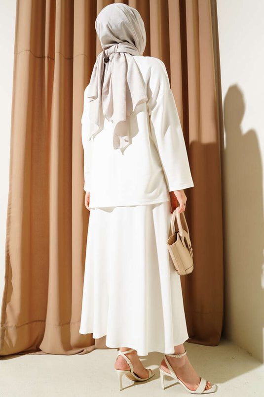 Loyşa Basic Tunic Skirt Two Piece Set Ecru