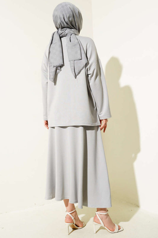 Loyşa Basic Tunik Etek İkili Takım Gri