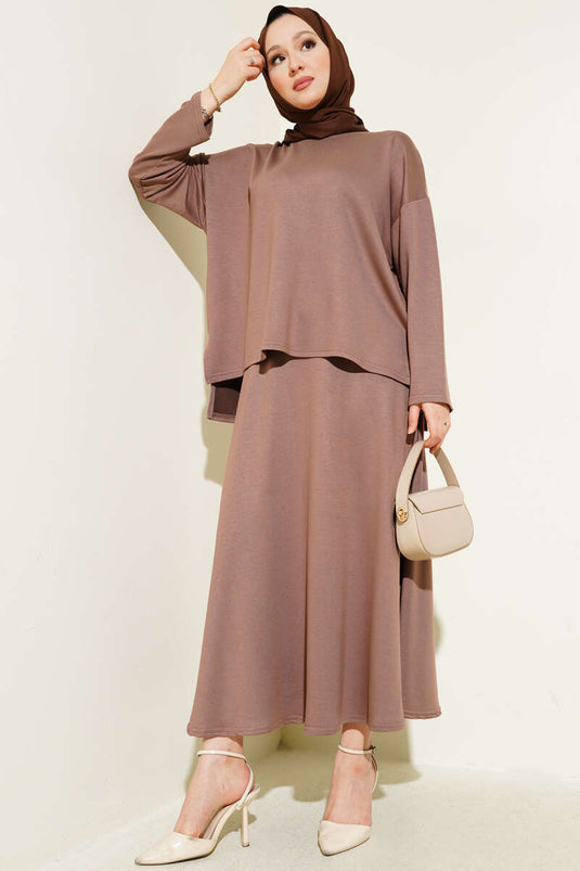 Loyşa Basic Tunik Etek İkili Takım Kahve
