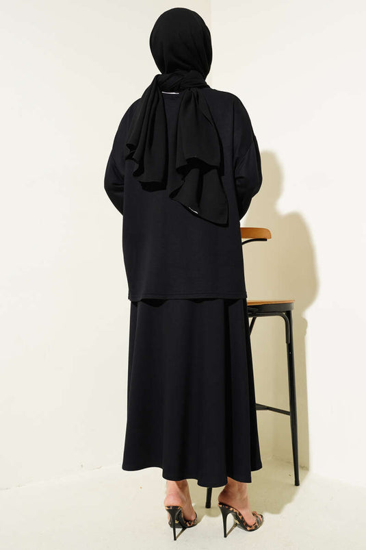 Loyşa Basic Tunic Skirt Two Piece Set Black