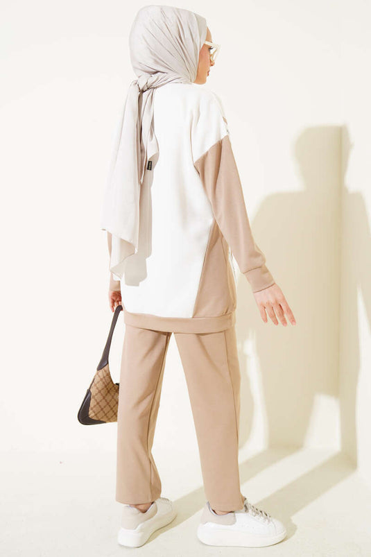 Loyşa Baskılı Pullu İkili Takım Bej