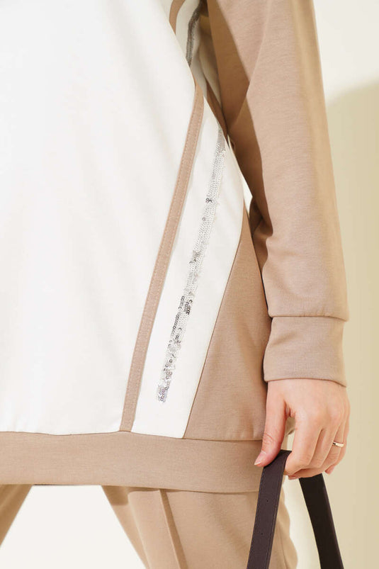 Loyşa Baskılı Pullu İkili Takım Bej