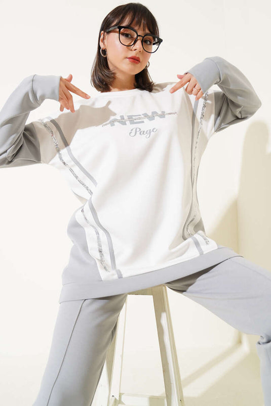 Zweiteiliger Anzug mit Pailletten und Aufdruck Loysha Grau