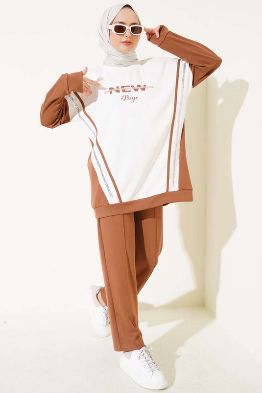 Costume deux pièces Loysha imprimé à paillettes châtaigne