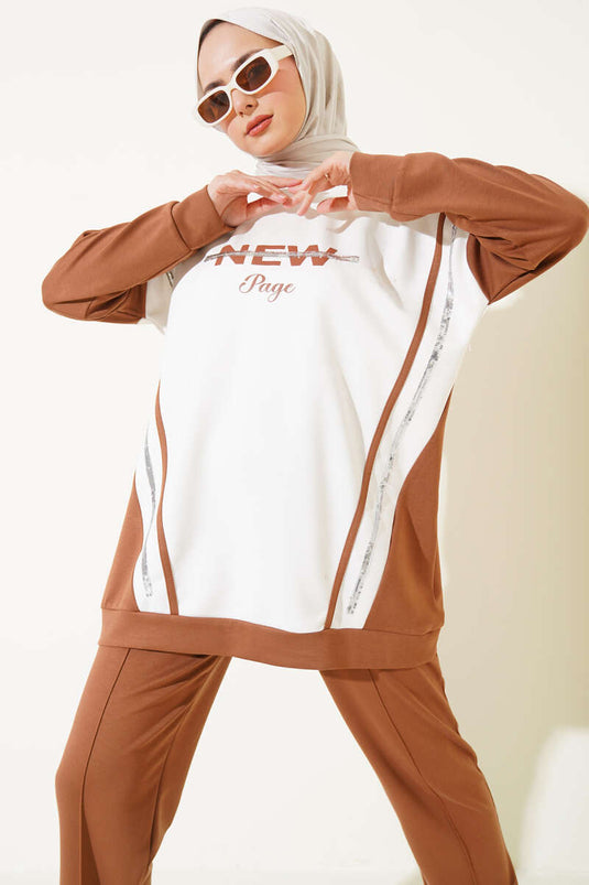 Costume deux pièces Loysha imprimé à paillettes châtaigne