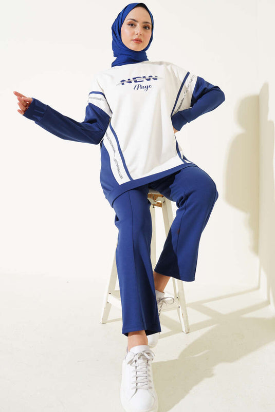 Loysha bedrukt tweedelig pak met pailletten, marineblauw