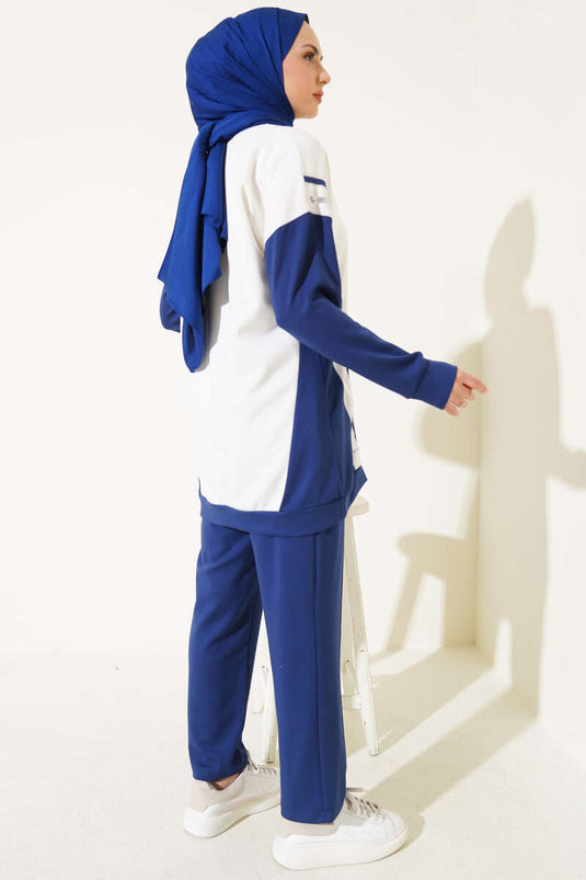 Loysha bedrukt tweedelig pak met pailletten, marineblauw