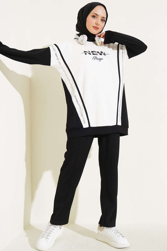 Loysha Printed Sequined Two Piece Suit Black