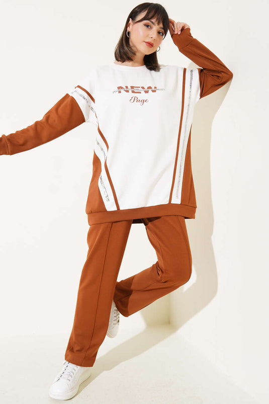 Loysha Printed Sequin Two-Piece Set Tan