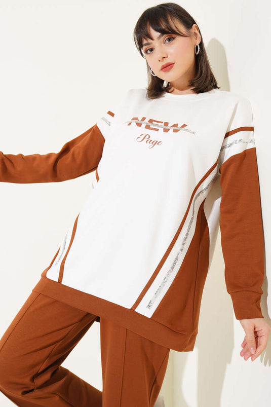 Loysha Printed Sequin Two-Piece Set Tan