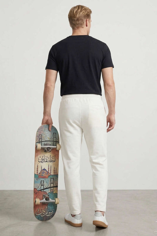 Pantalon homme en lycra écru avec cordon à la taille Loyşa