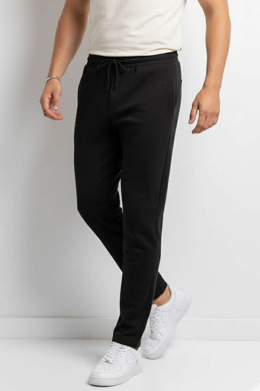 Loyşa Men's Black Stretch Pants with Waist Drawstring