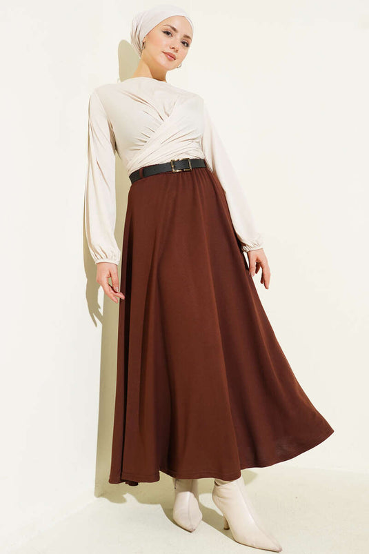 Jupe à ceinture élastique Loyşa marron