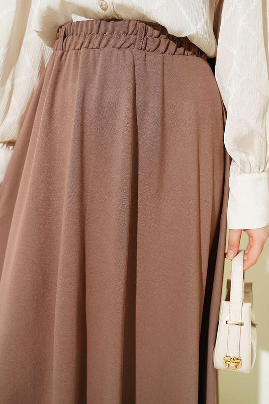 Loyşa Waist-Elastic Belted Skirt Chestnut