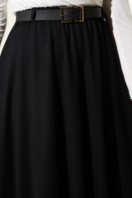 Skirt with Waistband and Belt, Black