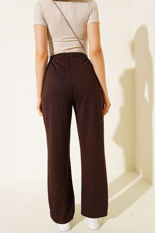 Pantalon court à pierres avec ceinture élastique Loyşa Bel, couleur café