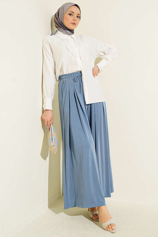 Loyşa Bel Lastikli Salaş Pantolon İndigo