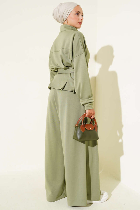 Traje De Dos Piezas Con Cinturón Y Pinzas En La Cintura De Loyşa, Verde Edad
