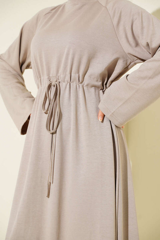 Loyşa Waist Tunnel Detailed Dress Beige