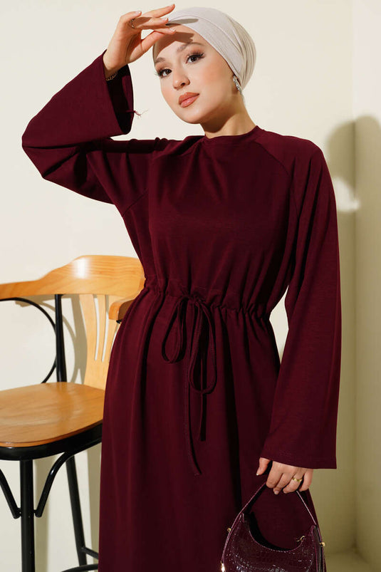 Loysa Belt Tunnel Detail Dress Burgundy