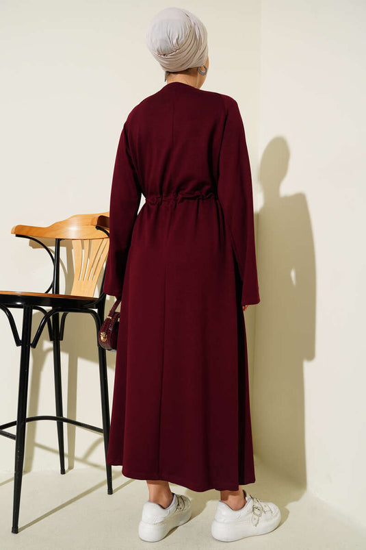 Loysa Belt Tunnel Detail Dress Burgundy