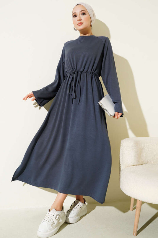 Loyşa Bel Tünel Detaylı Elbise Füme