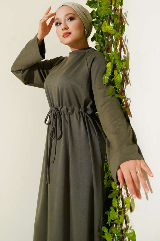 Loyşa Bel Tünel Detaylı Elbise Haki