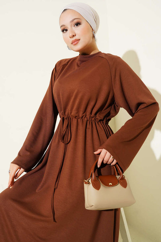 Loyşa Waist Tunnel Detail Dress Brown