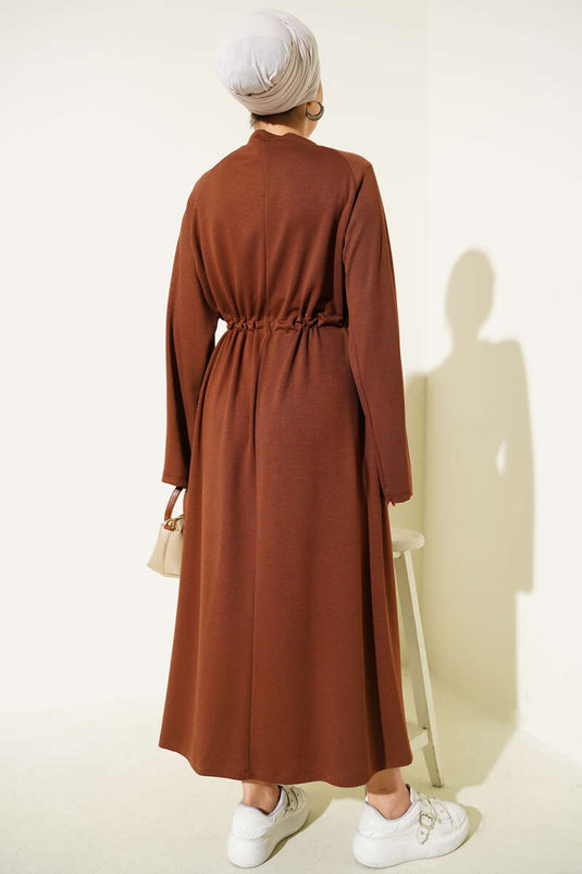 Loyşa Waist Tunnel Detail Dress Brown