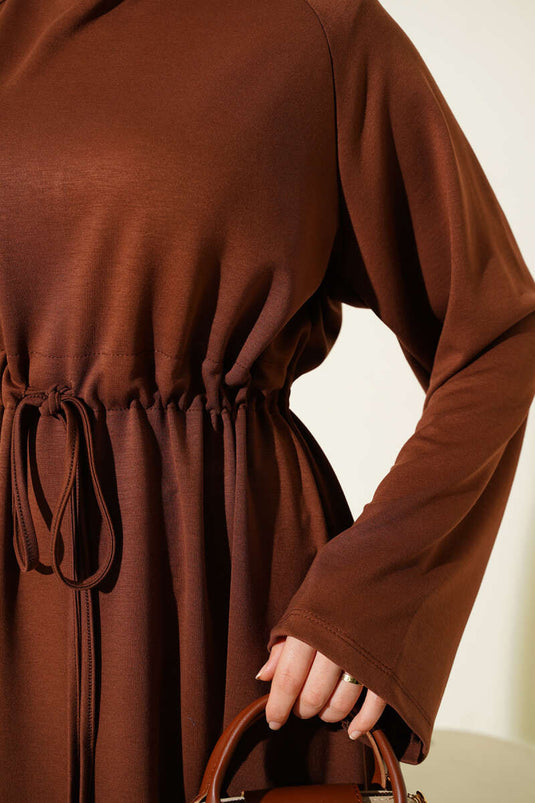 Loyşa Waist Tunnel Detail Dress Brown