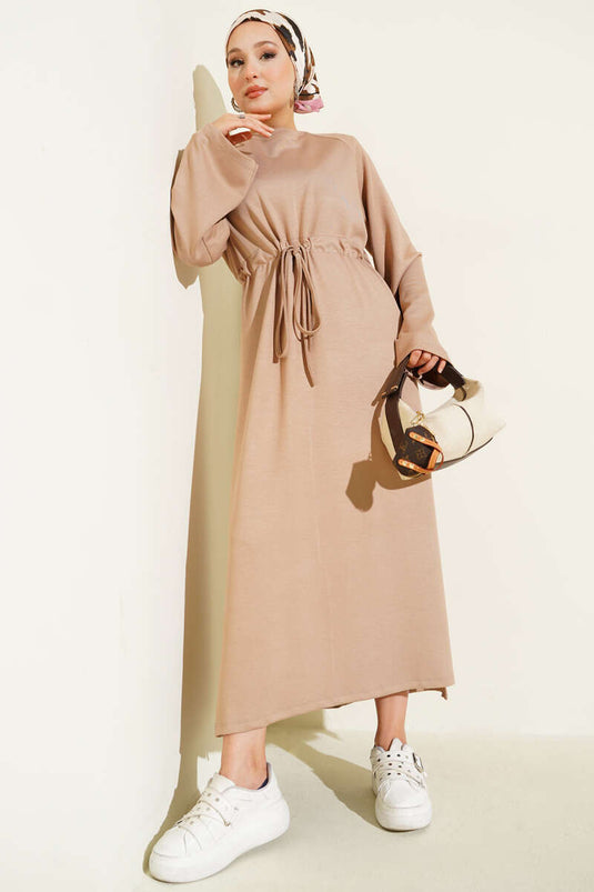 Loyşa Waist Tunnel Detailed Dress Latte