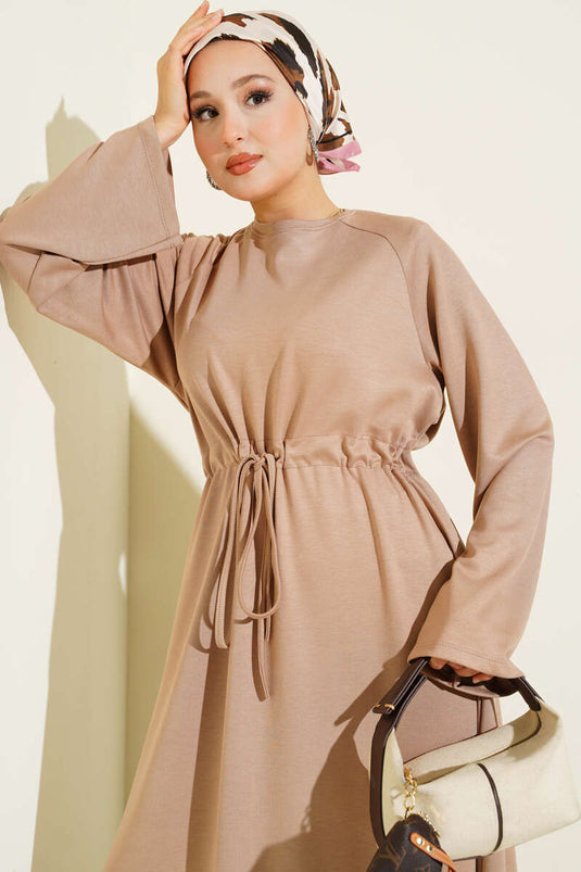 Loyşa Waist Tunnel Detailed Dress Latte