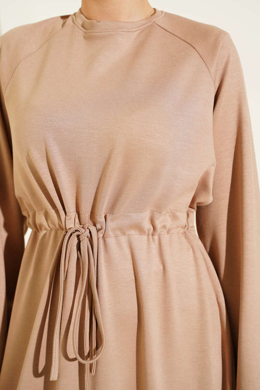 Loyşa Waist Tunnel Detailed Dress Latte