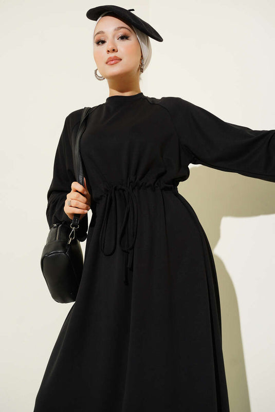 Loyşa Waist Tunnel Detailed Dress Black