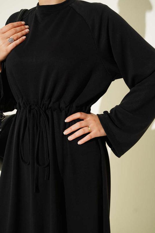 Loyşa Waist Tunnel Detailed Dress Black