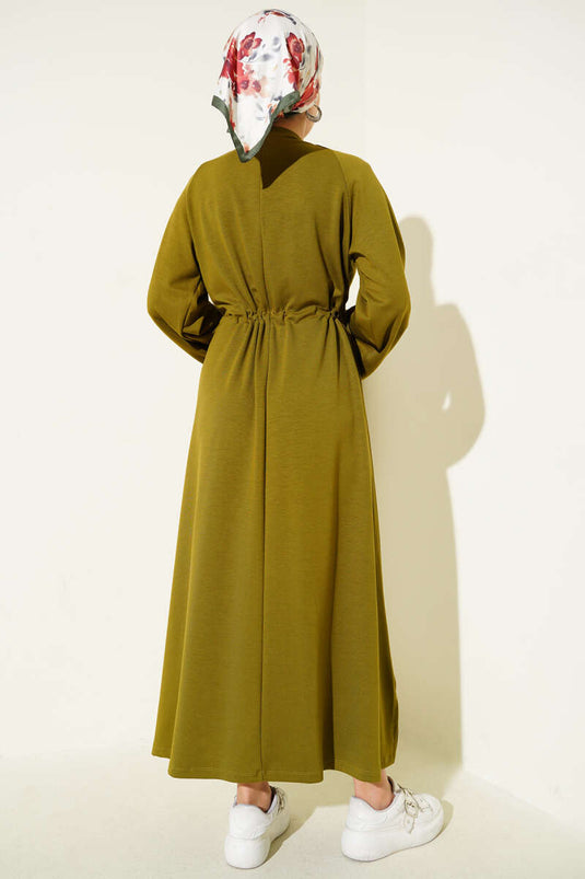 Loysa Belt Tunnel Detail Dress Olive Green