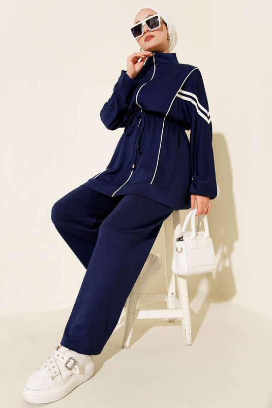 Costume deux pièces rayé taille tunnel Loyşa bleu marine