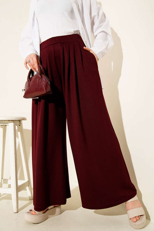 Pantalon shalwar Loyşa à taille élastique bordeaux